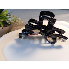 Euro Aksesuar Lüks Kristal Taş Işlemeli Modern Fiyonk Tasarım Büyük Boy Mandal Toka - 9 cm
