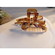 Euro Aksesuar Lüks Kristal Taş Işlemeli Modern Fiyonk Tasarım Büyük Boy Mandal Toka - 9 cm