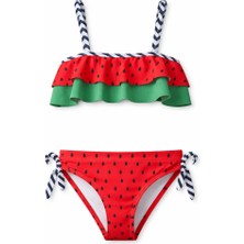 Alkın Kids 3-7 Yaş Kız Çocuk Karpuz Desenli Askılı ve Şık Tasarım Ikili Mayo