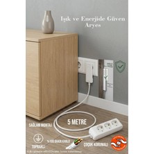 ARYES Ince Fişli 3’lü Grup Priz 5 Metre Uzatma Kablosu Dar Alanlar, Mobilya Arkası Kullanım Beyaz