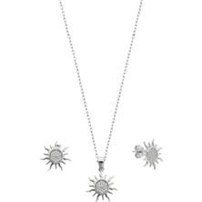 Oya Silver Zirkon Taşlı Güneş Gümüş Kolye ve Küpe Seti [OYSY264]