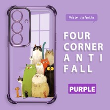 HONTINGA Samsung Galaxy S25 ile Uyumlu Şeffaf Kılıfı Düşüme Önleyici Basitlik Anti Düşme Kamera Korumali Kedi Desen Yumuşak Silikon Telefon Kılıfı Kadın ve Erkek Için Uygundur K3-0187