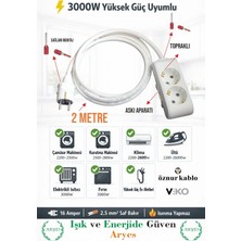 ARYES 2'li Grup Priz 2 Metre 3x2.5 Ttr Öznur %100 Bakır Kablo Topraklı Beyaz Uzatma Kablosu