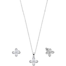 Oya Silver Baget Zirkon Taşlı Gümüş Kolye ve Küpe Seti [OYSY266]