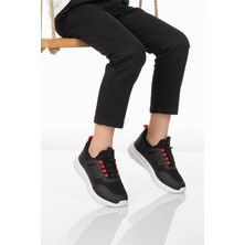 Walkway Siyah Beyaz Fileli Hafif Esnek Unisex Çocuk Spor Ayakkabı 9060 Motano F