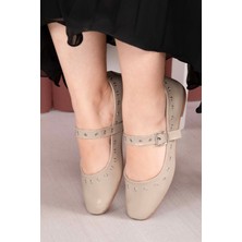 SRC Kuşgözü Detaylı Mary Jane Babet Ayakkabı Bej