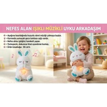 Farbu Oyuncak Nefes Alan Işıklı Müzikli Uyku Arkadaşı Tavşan 30 cm Ninni Söyleyen Göğsü Hareketli Uyku Oyuncağı