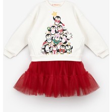 Le Mabelle Beyaz Sevimli Penguen Baskılı Kız Çocuk Yılbaşı Ikili Takım - Orchid