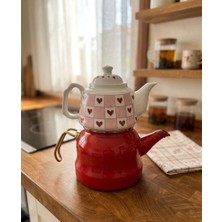 Alev Emaye Miss Betty Emaye Desenli Çaydanlık Porselen Demlikli Büyük Boy