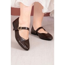 SRC Tokalı Bant Detaylı Mary Jane Babet Ayakkabı Kahve