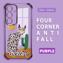 HONTINGA Samsung Galaxy S24 ile Uyumlu Şeffaf Kılıfı Düşüme Önleyici Basitlik Anti Düşme Kamera Korumali Kedi Desen Yumuşak Silikon Telefon Kılıfı Kadın ve Erkek Için Uygundur K3-0192