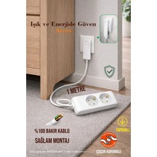 ARYES 2’li Uzatma Kablosu 1 Metre Slim Ince Fiş 3x1,5 Ttr Bakır Kablo Çocuk Korumalı Topraklı Priz