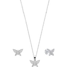 Oya Silver Minimal Modern Zirkon Taşlı Kelebek Gümüş Kolye Küpe Seti [OYSY270]