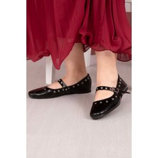 SRC Kuşgözü Detaylı Mary Jane Babet Ayakkabı Siyah