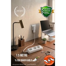 ARYES Ince Fişli 2’li Anahtarlı Uzatma Kablosu 1,5 Metre Tam Bakır Güvenli Priz