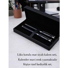 Kalemhane Mat Siyah Kişiye Özel Lüks Kutulu Roller ve Tükenmez Kalem Seti