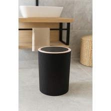 İndecor Houseware Liza Siyah Çizgili Yuvarlak Banyo Çöp Kovası - Mutfak Çöp Kutusu - Ofis Çöp Kovası 5 Litre