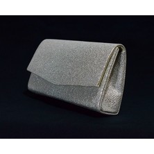 Kristal Beyaz Kadın Abiye El Çantası ve Zincir Omuz Askılı Omuz Çantası