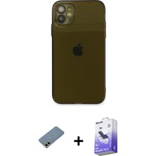 İlkyaz Fashion Ieg™ iPhone 12 Kılıf Ahenk Doku - Siyah Bilvis 5in1 5d Magic Hayalet Cam Ekran Koruyucu + Gold S