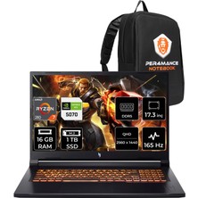 Acer Nitro V 17 Aı Ryzen 7 260 RTX 5070 8GB Gaming Laptop 16GB RAM 1TB SSD 17.3" QHD 165Hz FreeDOS + Per4 Çanta NHQZKEY001P308
