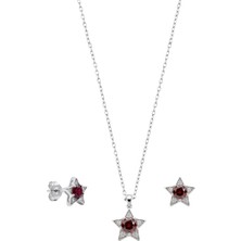 Oya Silver Minimal Lal Zirkon Taşlı Yıldız Gümüş Set Takım [OYSY262]