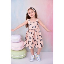 Buufuu Kız Çocuk Fiyonklu Baskılı Bandanalı Elbise