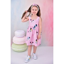 Buufuu Kız Çocuk Fiyonklu Baskılı Bandanalı Elbise