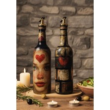 Rembox Art Collection El Yapımı Yağdanlık Seti | Vintage Kadın 2’li Cam Şişe (750 Ml)
