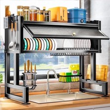 Valkyrie Evye Üstü Bulaşık Kurutmalık 105X30X80 cm Çok Amaçlı Mutfak Organizer Raf Siyah