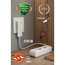 ARYES 50 cm Ikili Uzatma Kablosu Slim Fiş Dar Alanlar Için Yer Kaplamayan Topraklı Priz