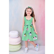 Buufuu Kız Çocuk Fiyonklu Baskılı Bandanalı Elbise