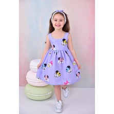 Buufuu Kız Çocuk Fiyonklu Baskılı Bandanalı Elbise