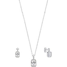 Oya Silver Minimal Baget Kesim Zirkon Taşlı Gümüş Kolye Küpe Seti [OYSY272]