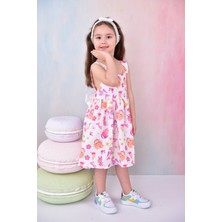 Buufuu Kız Çocuk Fiyonklu Baskılı Bandanalı Elbise