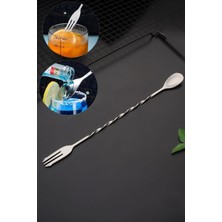 PremiumPort 32 cm Çelik Çift Başlı Çatallı Kokteyl Karıştırma Kaşığı