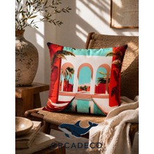 Orcadeco-Tropikal Mimari Desenli Dekoratif Kırlent Kılıfı 45X45 cm – Modern Bohem & Yazlık Ev Konsepti Yastık