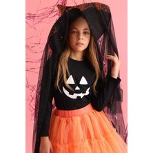 Le Mabelle Siyah Bal Kabağı Baskılı Halloween Kız Çocuk Tişört