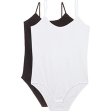 Cadderoyal 2 Adet   Beden Ip Askılı Kadın Çıtçıtlı Body Siyah Beyaz