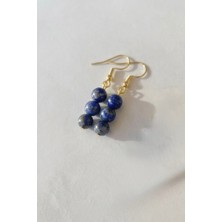 Taşmir Gerçek Lapis Lazuli Taşı 3 Top Altın Kaplama Küpe