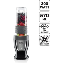 Arzum Pratik 300W Kişisel Smoothie Blenderı, Buz Kırıcı, 570ML Şişe, Şık Siyah Renk