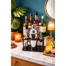 PremiumPort Şık 10 Parça Kokteyl Shaker Seti ve Stand Hediye ile Eğlenceye Hazırlık