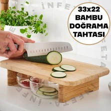İnfeta Ayaklı Bambu Doğrama Tahtası Mini Sofra 33X22 cm Dikdörtgen Sebze Ekmek Kesim Tahtası