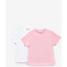Le Mabelle Pembe  Beyaz Kısa Kollu Penye 2'li Basic Tişört Paketi