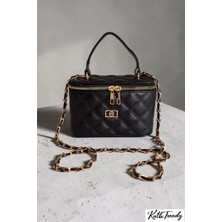 CLASSBAG Kadın Siyah Mini Kutu, Kapitone Desenli Zincir Askılı Çapraz ve El Çantası