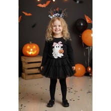 Le Mabelle Siyah Sevimli Hayalet Baskılı Halloween Kız Çocuk Tişört
