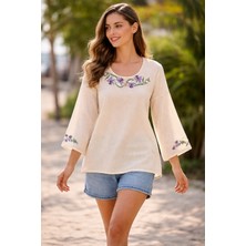 Tosbik Otantik Tosbikotantik Kişiye Özel Tasarım Şile Bezi Kanaviçe Işlemeli Uzun Kollu Bluz