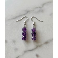 Taşmir Gerçek Ametist Taşı 3 Top Küpe 8 mm