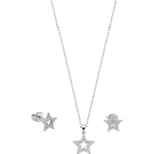 Oya Silver Minimal Zirkon Taşlı Içi Boş Yıldız Gümüş Set Takım [OYSY263]