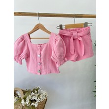 Butik Kız Çocuk %100 Pamuklu Müslin Şortlu Takım 2'li Alt - Üst Takım