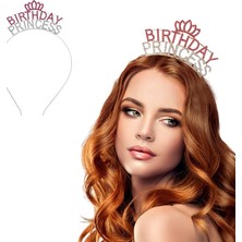 My Best Store Kristal Taşlı Birthday Princess Yazılı Parti Tacı Pembe Renk